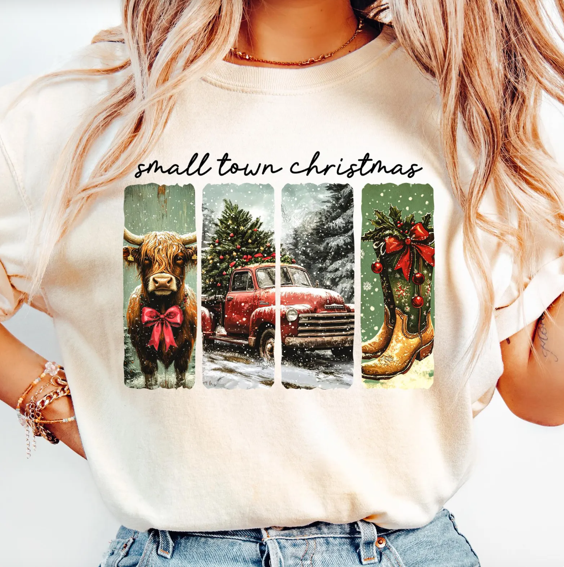 Small Town Christmas Vintage T-Shirt or Crew Sweatshirt