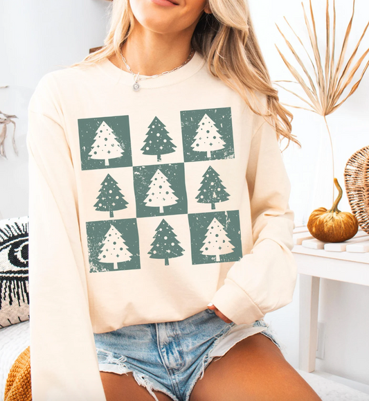Checkered Christmas Trees T-Shirt or Crew Sweatshirt