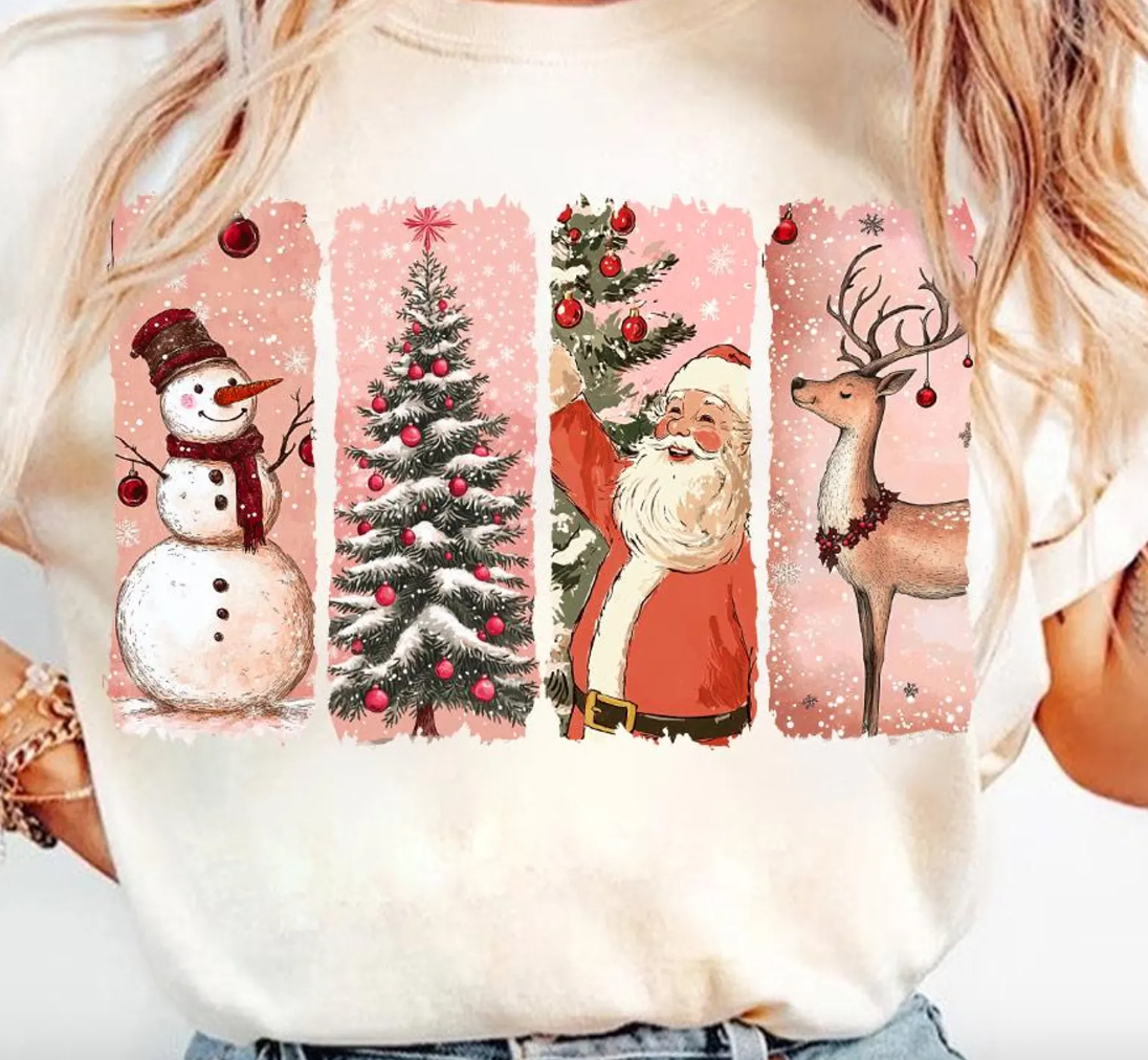 4 Vintage Christmas Scenes T-Shirt or Crew Sweatshirt