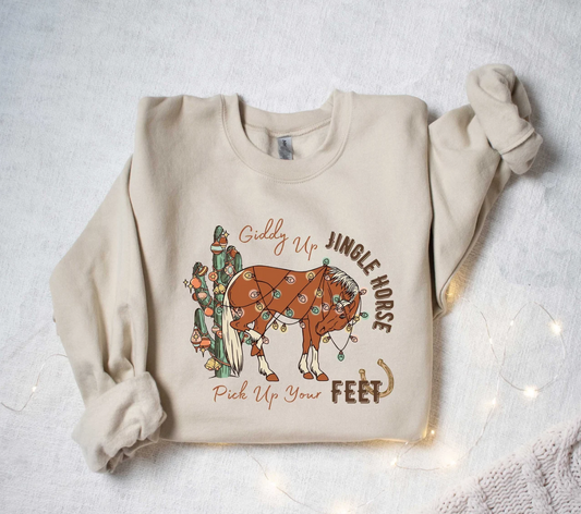 Giddy Up Jingle Horse Pick Up Your Feet T-Shirt or Crew Sweatshirt