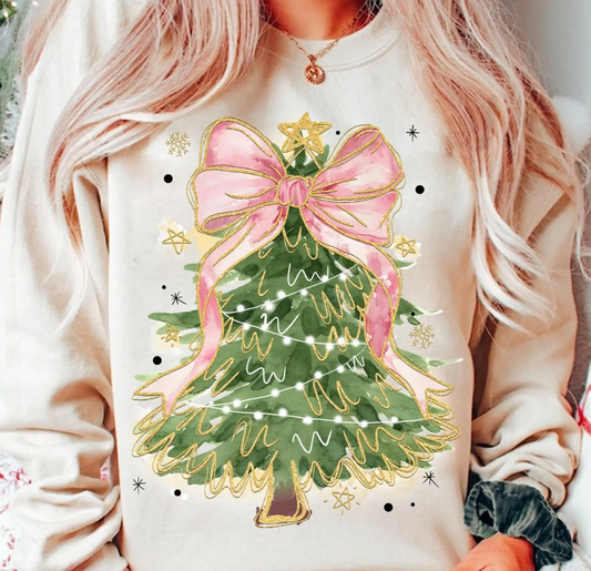Christmas Tree With Pink Bow T-Shirt or Crew Sweatshirt