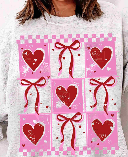 Hearts & Bows Checkered Background T-Shirt or Crew Sweatshirt