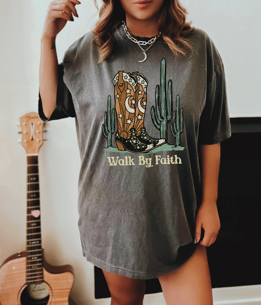 Walk By Faith Cowboy Boots T-Shirt or Crew Sweatshirt