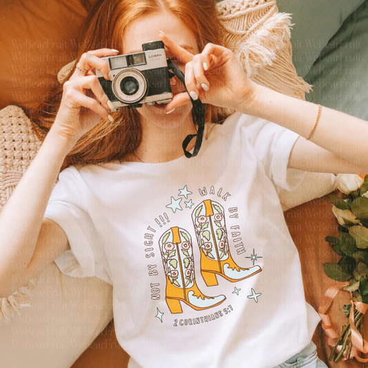 Walk By Faith Not By Sight 2 Corinthians 5:7 T-Shirt or Crew Sweatshirt