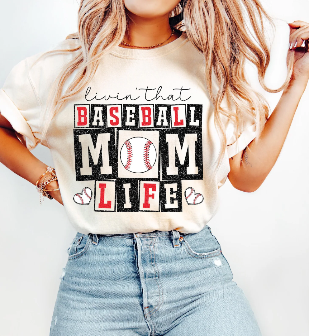 Livin That Baseball Mom Life T-Shirt or Crew Sweatshirt