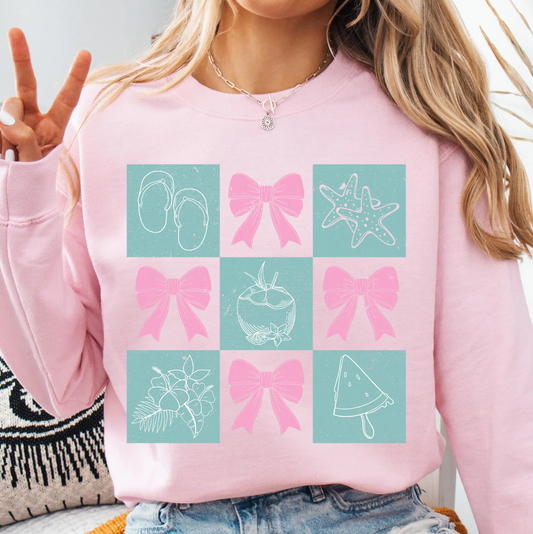 Checkered Bows & Beach Things T-Shirt or Crew Sweatshirt