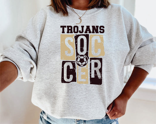 Block Letter Trojans Soccer Crew Sweatshirt (Rigby Soccer)