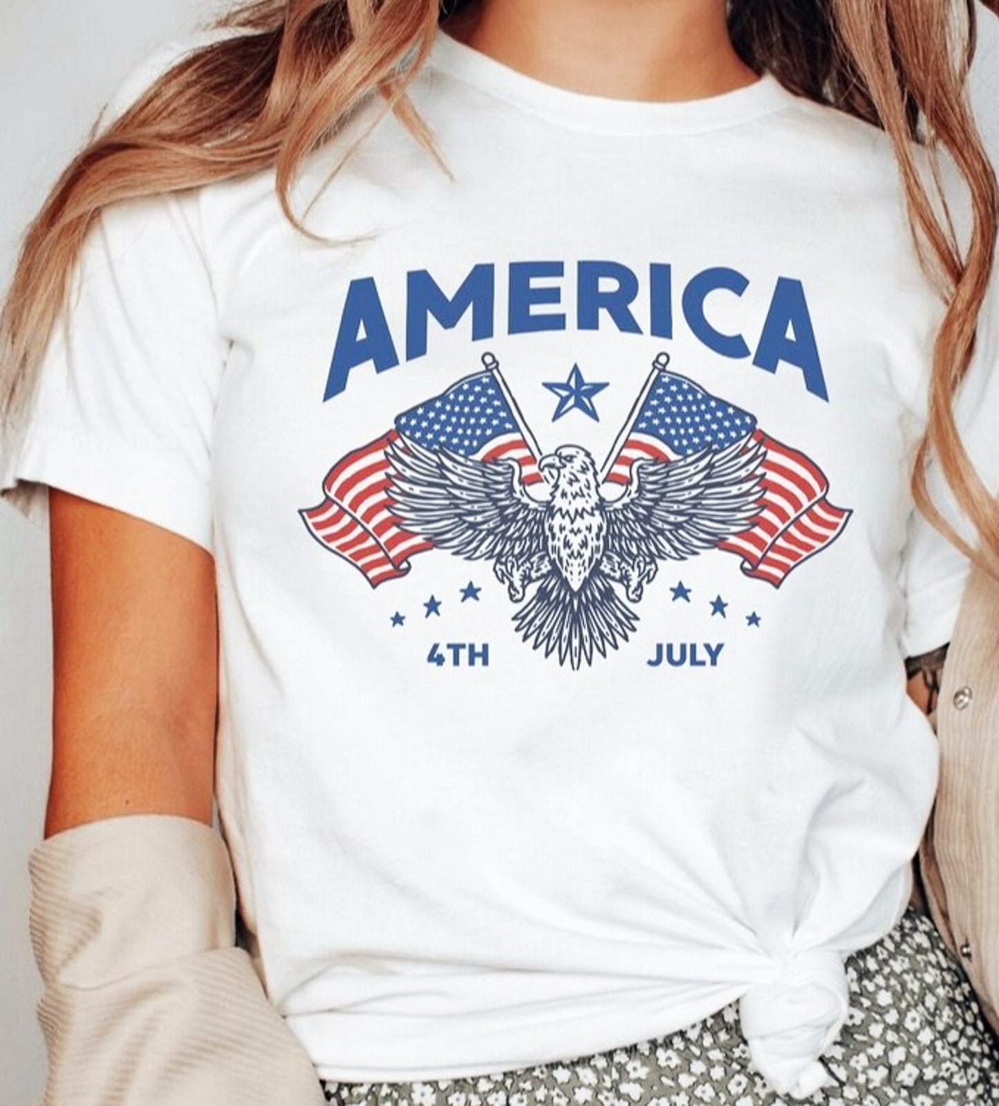 America 4th Of July Eagle With Flags Tee