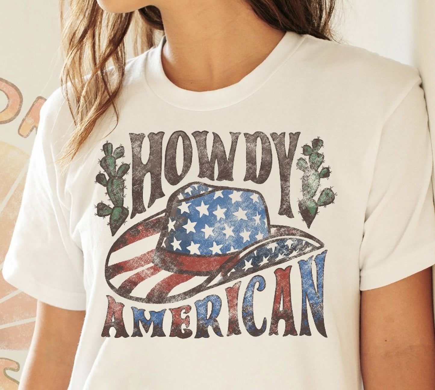 Howdy American Patriotic Cowboy Hat T-Shirt or Crew Sweatshirt