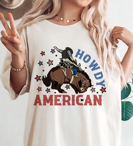 *Howdy American Cowboy Riding A Bull T-Shirt or Crew Sweatshirt
