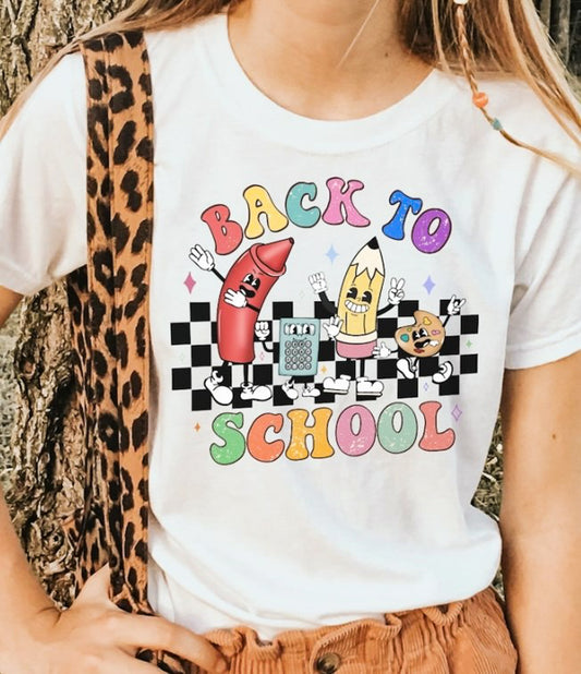 Back To School Supplies With Checkered Background Tee