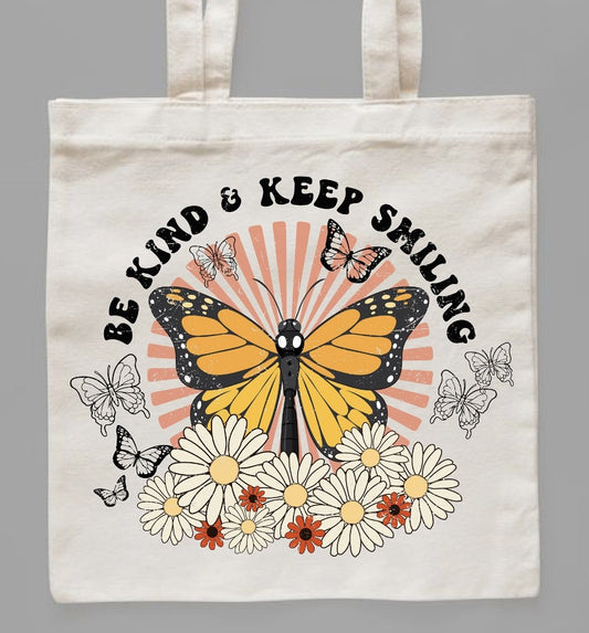 Be Kind & Keep Smiling Butterfly Canvas Bag