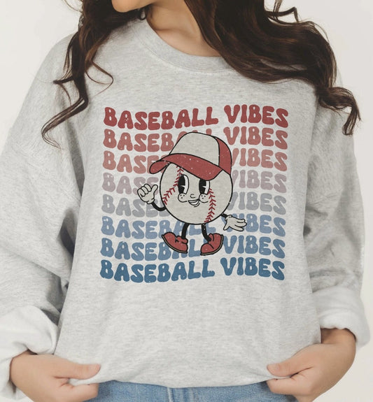 *Baseball Vibes (Stacked) Crew Sweatshirt