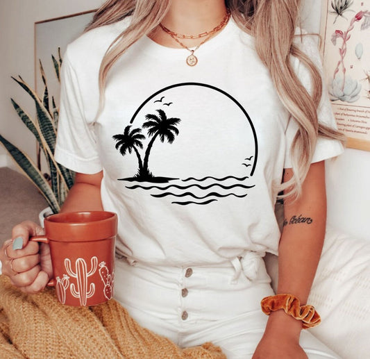 Sun With Palm Trees & Waves T-Shirt or Crew Sweatshirt