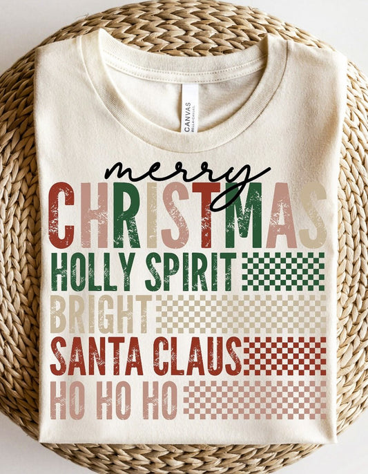 Merry Christmas Holly Spirit Bright Santa Claus Ho Ho Ho Tee
