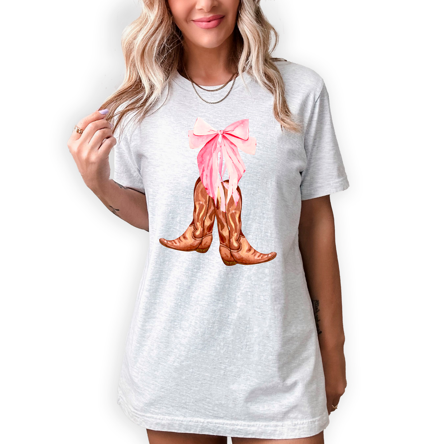 Cowboy Boots With Bow T-Shirt or Crew Sweatshirt