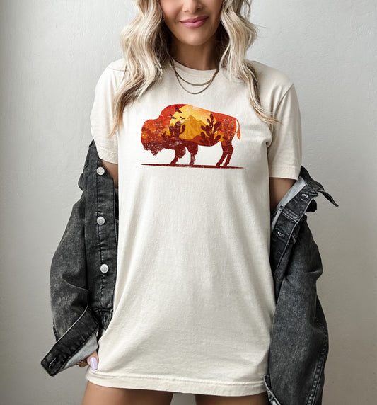 *Buffalo With Desert Sunset Scene T-Shirt or Crew Sweatshirt