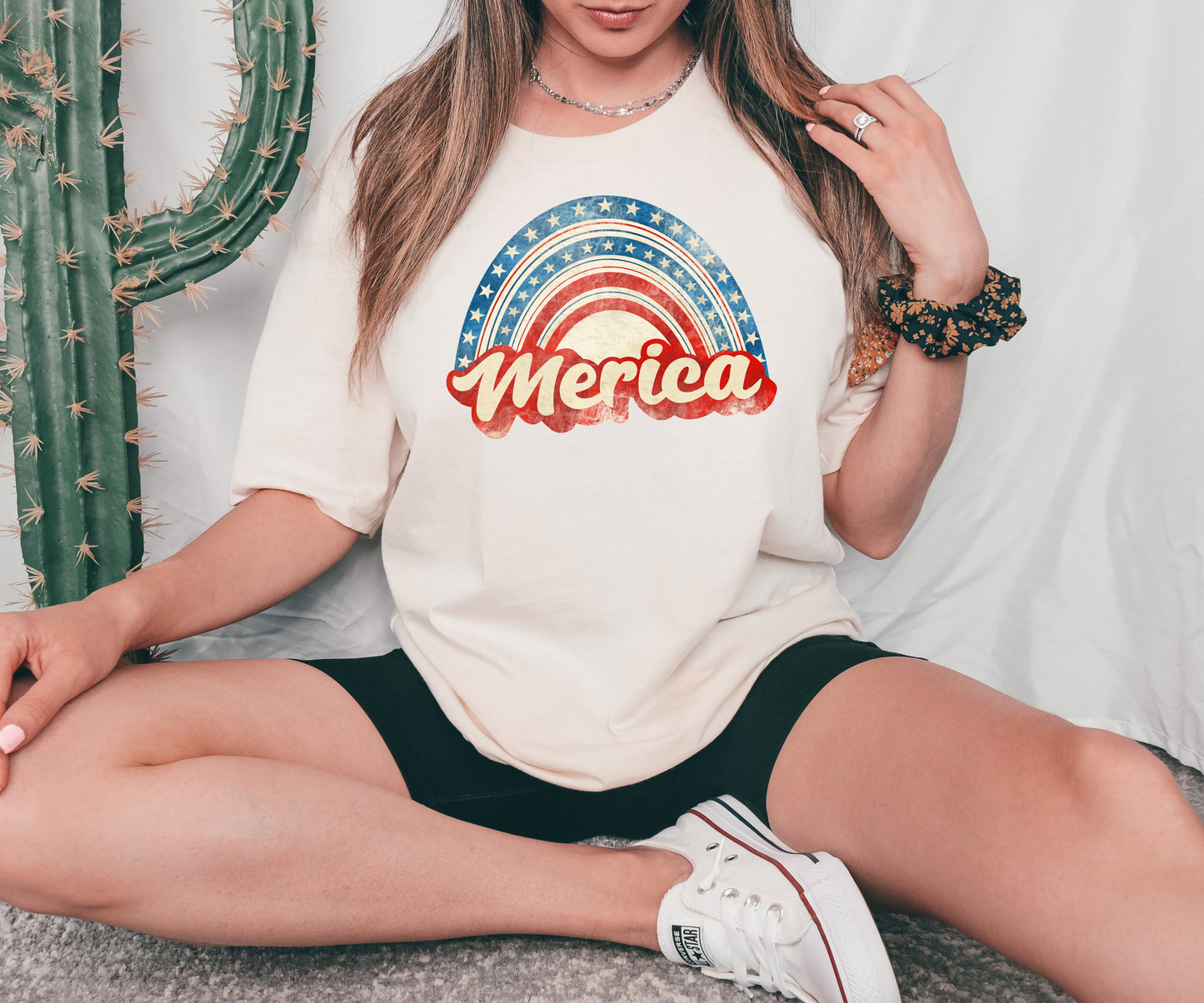 Merica with Flag Rainbow T-Shirt or Crew Sweatshirt