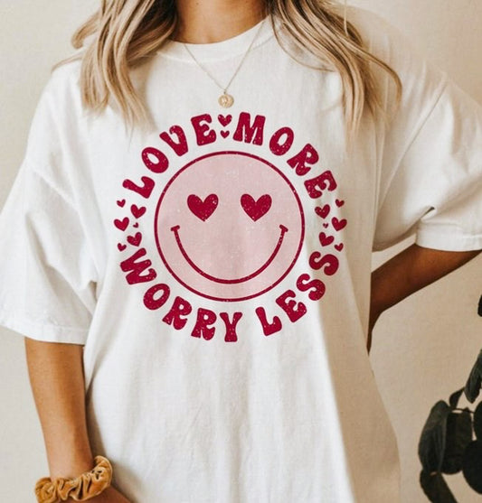 Love More Worry Less Heart Eyed Smiley Tee