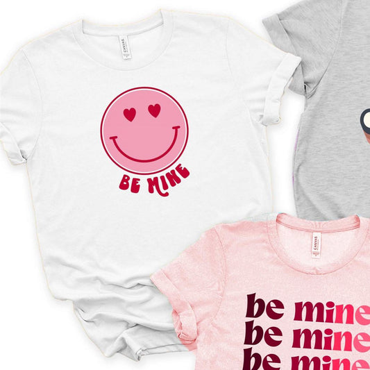 Be Mine With Heart-Eyed Smiley Face Tee