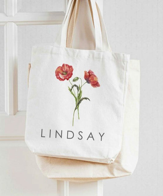 Personalized Birth Flower Canvas Totes