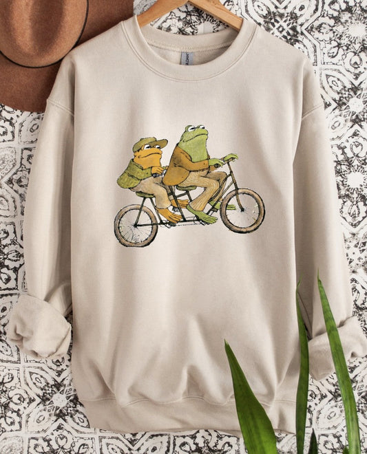 Frog And Toad On A Bike Crew Sweatshirt