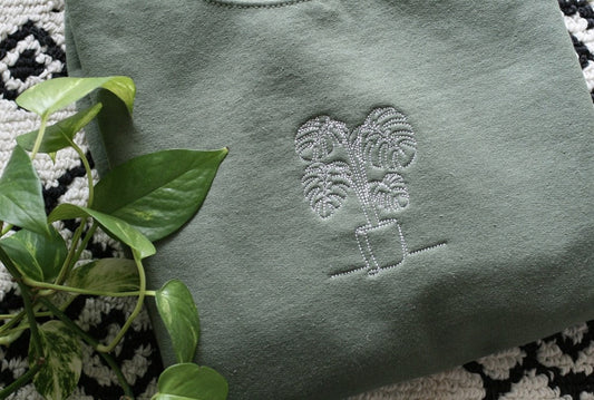 Monstera Plant Embroidered Crew Sweatshirt