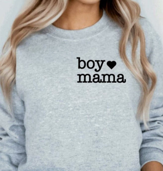 Boy Mama With Heart Pocket Logo T-Shirt or Crew Sweatshirt