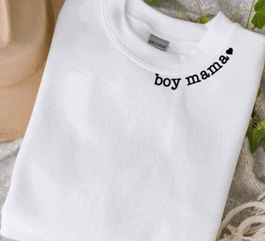 Boy Mama With Heart On Collar T-Shirt or Crew Sweatshirt