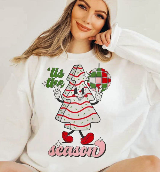 Tis The Season Christmas Tree Cake Crew Sweatshirt