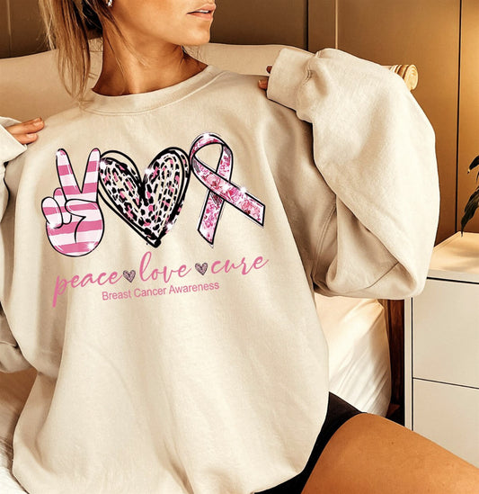 Peace Love Cure Breast Cancer Awareness Crew Sweatshirt