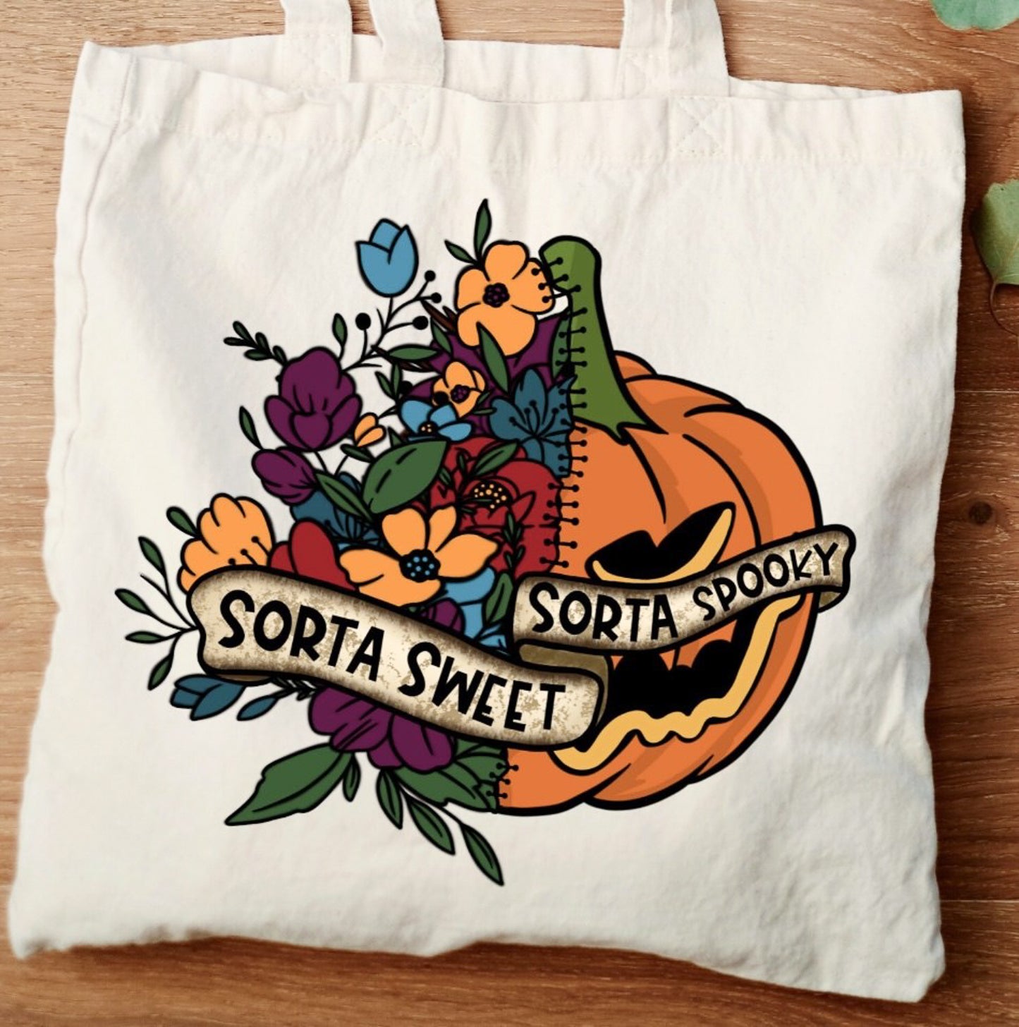 Sorta Sweet Sorta Spooky Jack-O-Lantern & Flowers Tote Bag