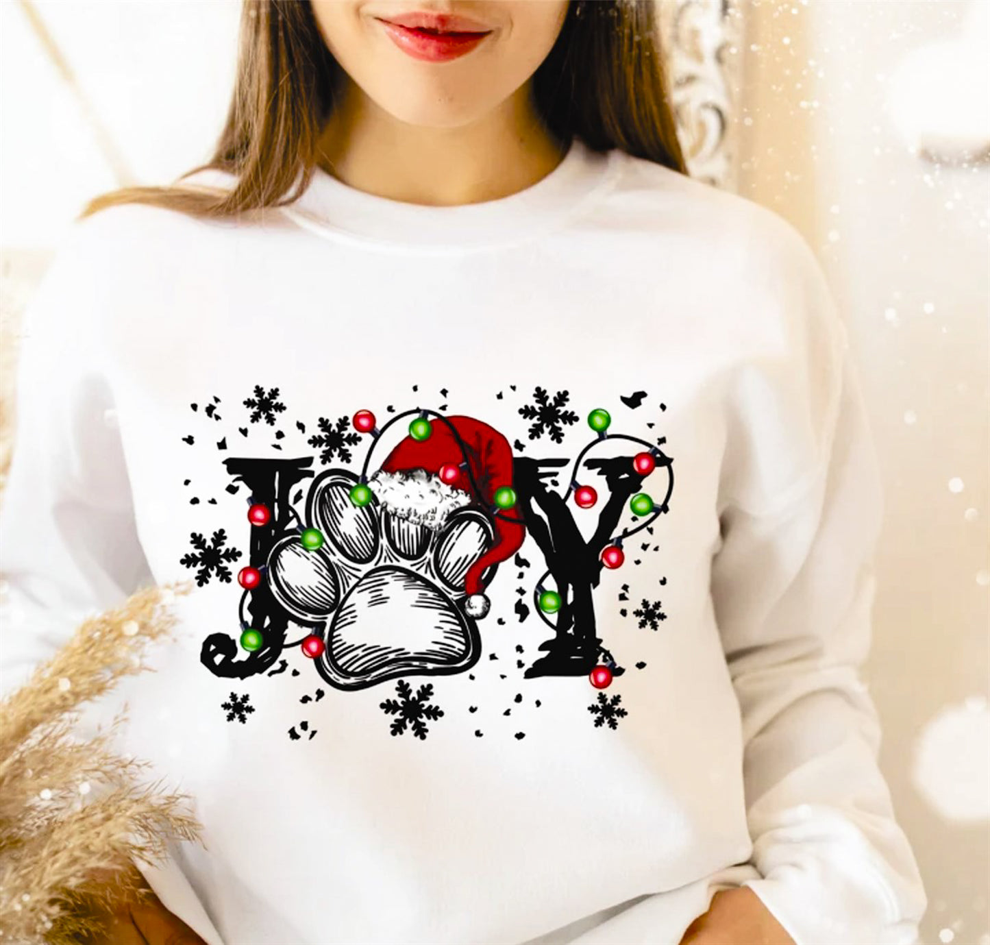 Joy With Paw Print Crew Sweatshirt