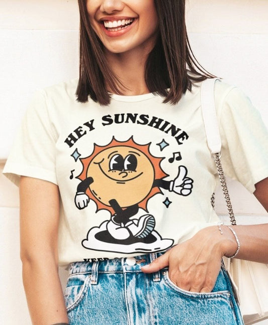 Hey Sunshine Retro Sun Cartoon Tee
