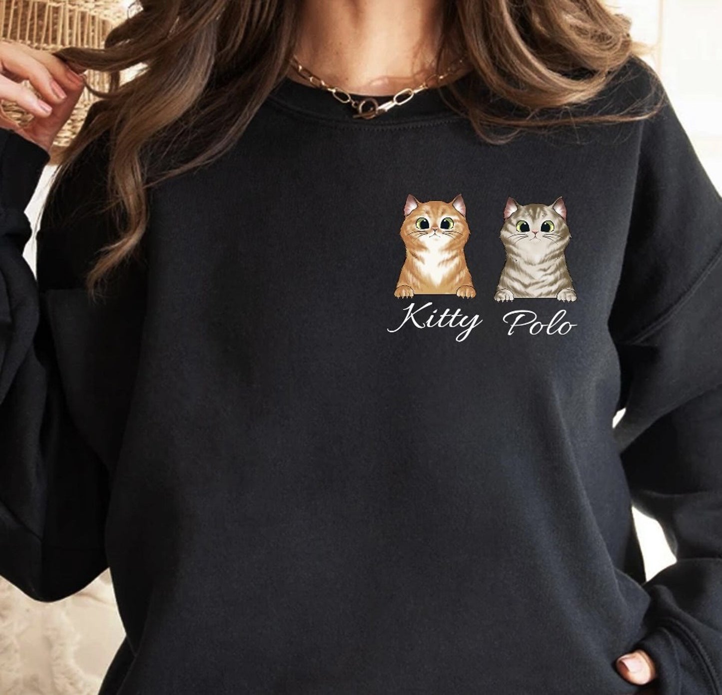 Cat Mom Pocket Personalized T-Shirt or Crew Sweatshirt