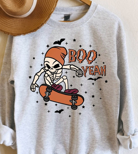 Boo Yeah Skeleton Skateboarding Crew Sweatshirt