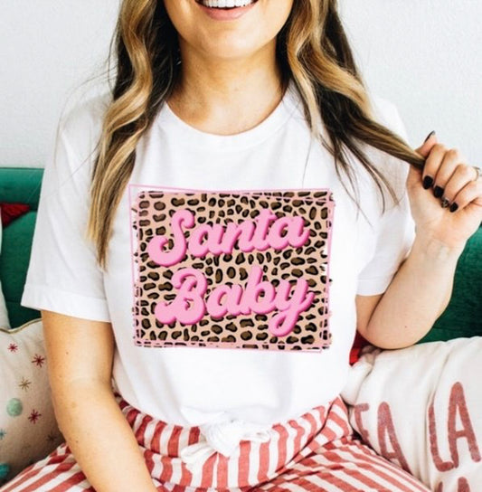 Santa Baby In Cheetah Print Rectangle Tee