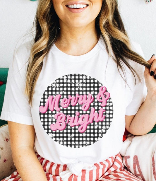 Merry & Bright In Checkered Circle Tee