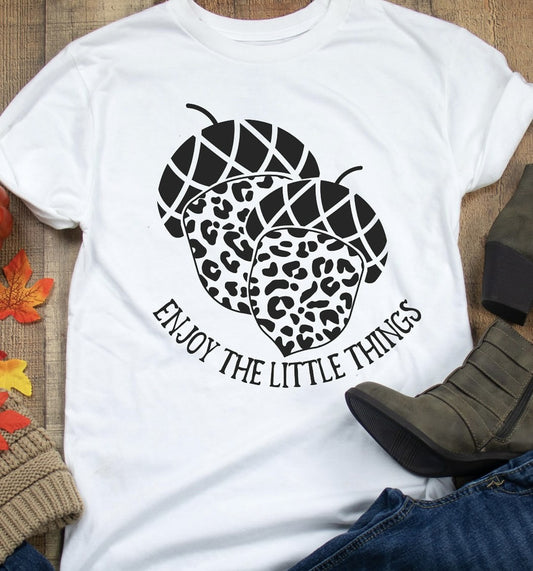 Enjoy The Little Things Cheetah Print Acorns Tee