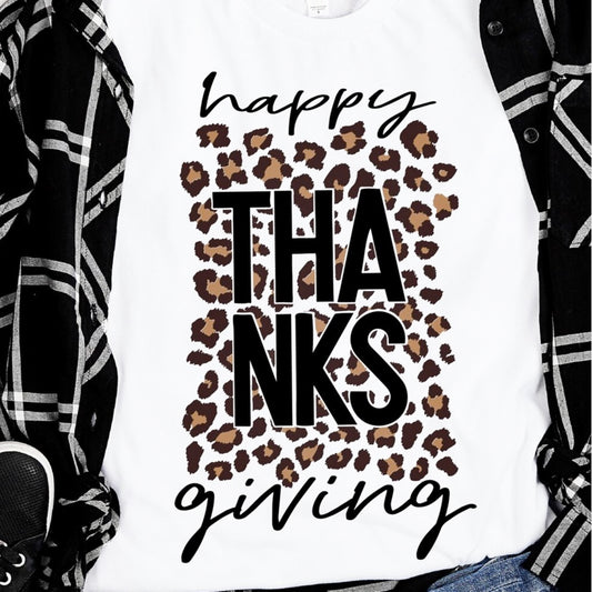 Happy Thanksgiving Leopard Print Background Tee