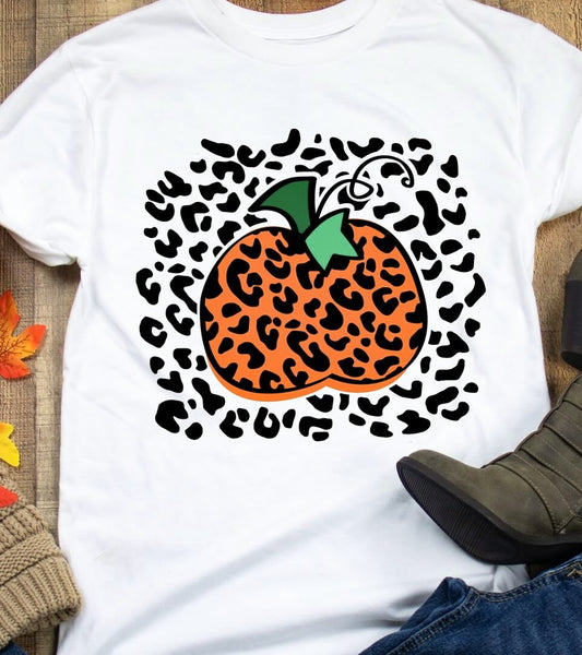 Pumpkin With Leopard Print Tee