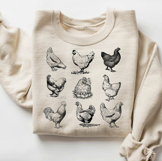 *9 Chicken Sketches T-Shirt or Crew Sweatshirt