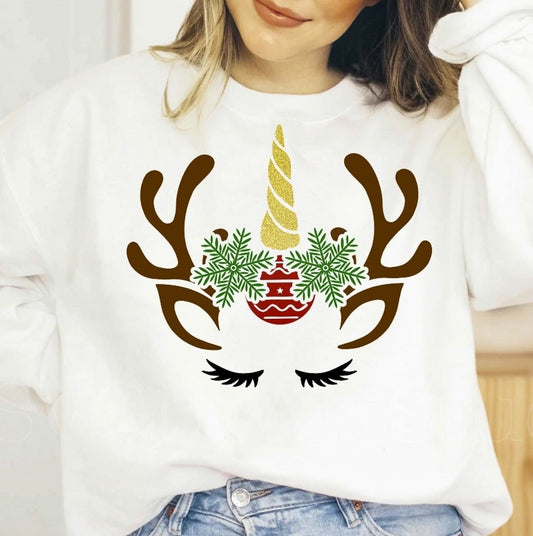 Christmas Unicorn Reindeer Crew Sweatshirt