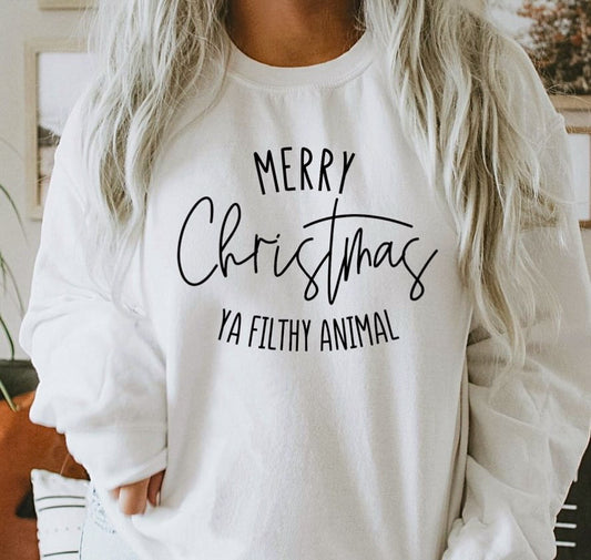 Merry Christmas Ya Filthy Animal Crew Sweatshirt