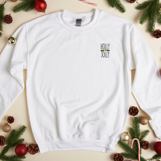 Holly Jolly Pocket Embroidered Crew Sweatshirt