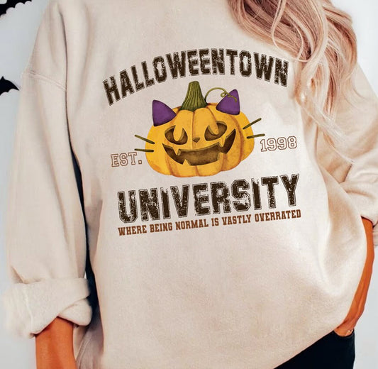 Halloween University Cat Jack-O-Lantern Crew Sweatshirt
