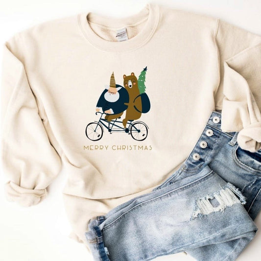 Merry Christmas Wizard & A Bear On A Bike Crew Sweatshirt