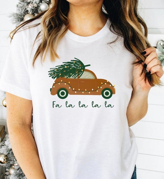 Fa La La La La Car With Christmtas Tree Tee