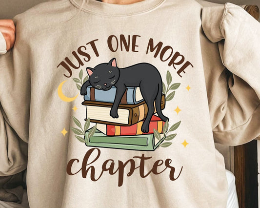 Just One More Chapter Cat Sleeping On Books Crew Sweatshirt