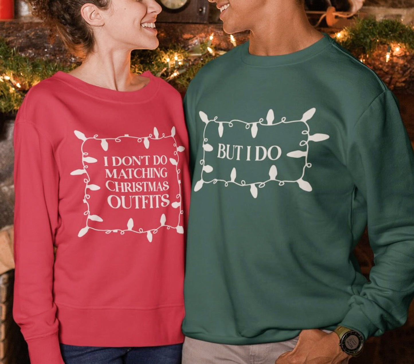 I Don't Do Matching Christmas Outfits In String Lights Crew Sweatshirt